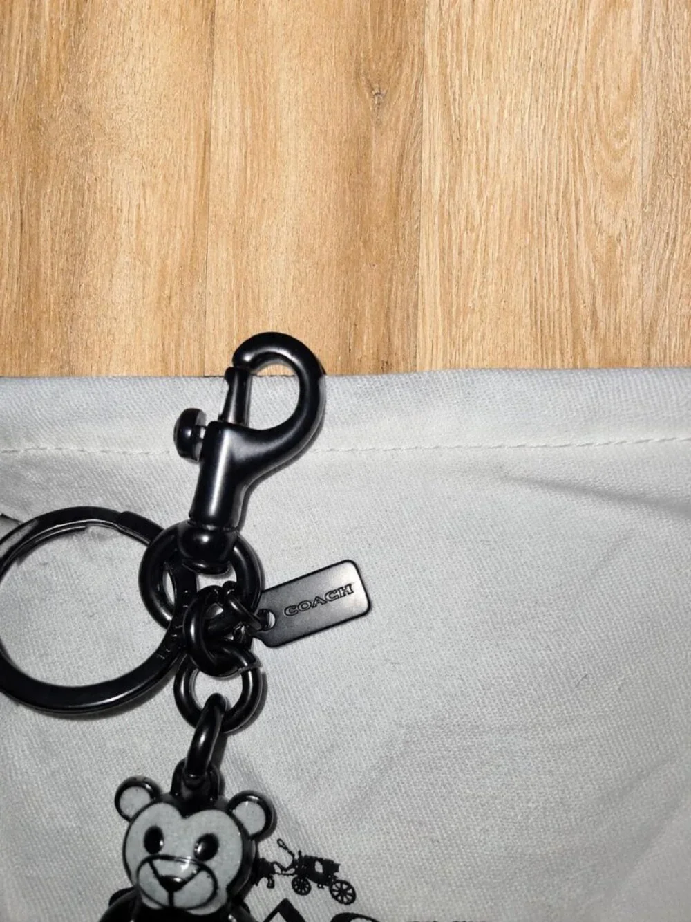 COACH Black Skeleton Bear Charm Clip Keyring
